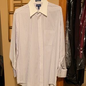 Paul Fredrick White and Purple Striped Dress Shirt